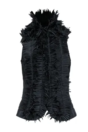 Marie Saint Pierre - Black Pleated Front Zip Vest w/ Ruffle Collar & Zipper Trim Sz 4