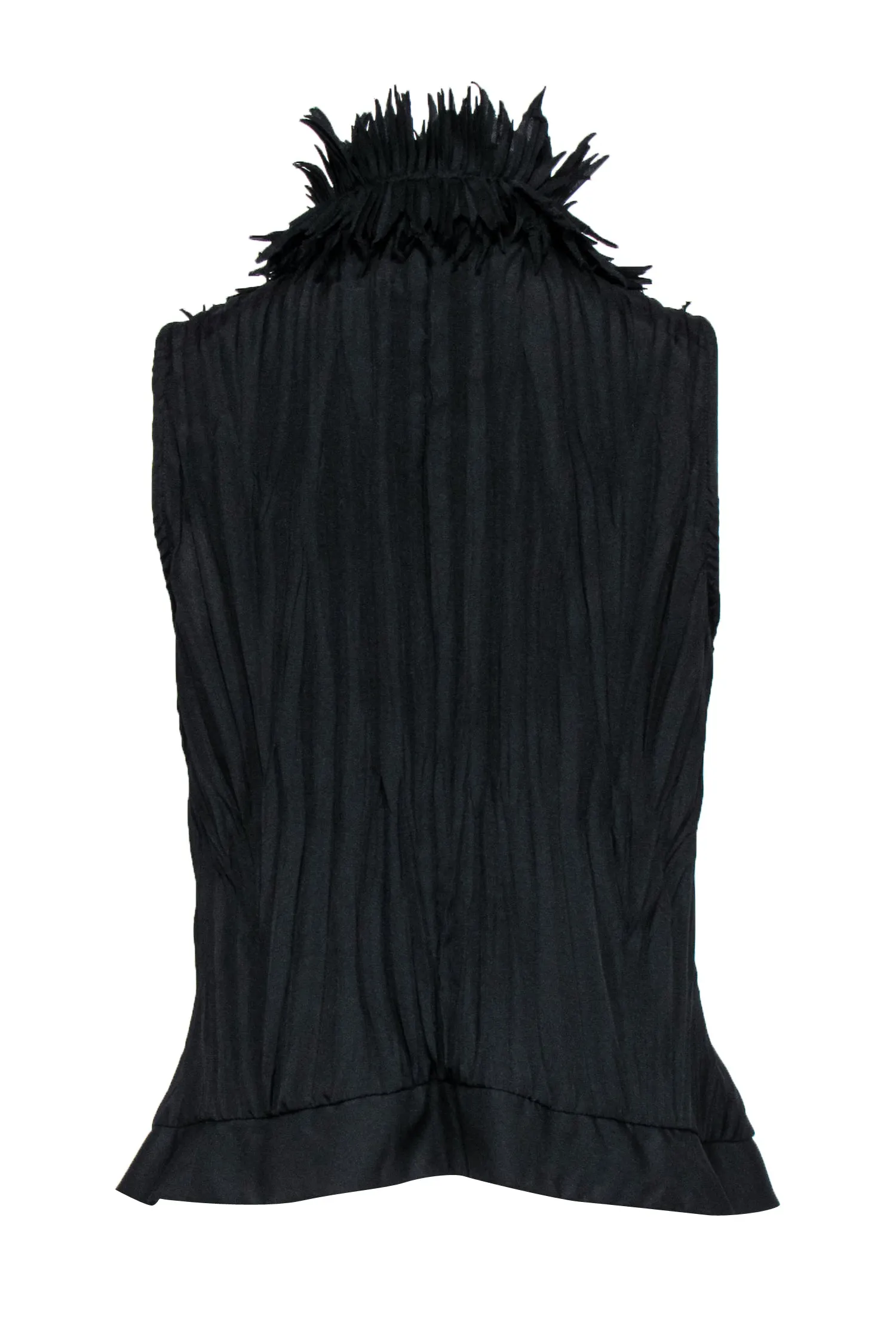 Marie Saint Pierre - Black Pleated Front Zip Vest w/ Ruffle Collar & Zipper Trim Sz 4