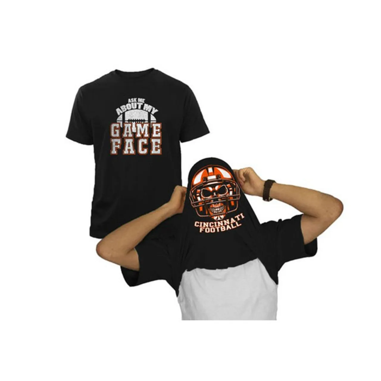 Men's Football Game Face Skull with Helmet Graphic Flip T-Shirt