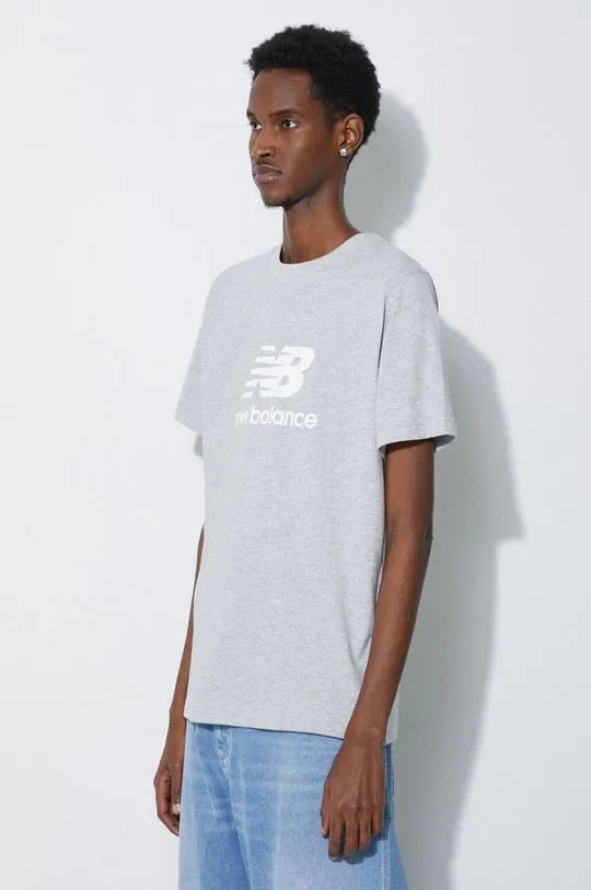 New Balance cotton t-shirt Essentials Cotton men’s gray color MT41502AG