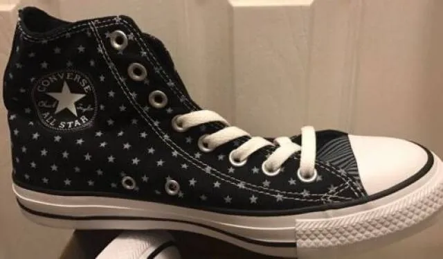 New Converse Chuck Taylor Hi High Black Grey Stars Strip...