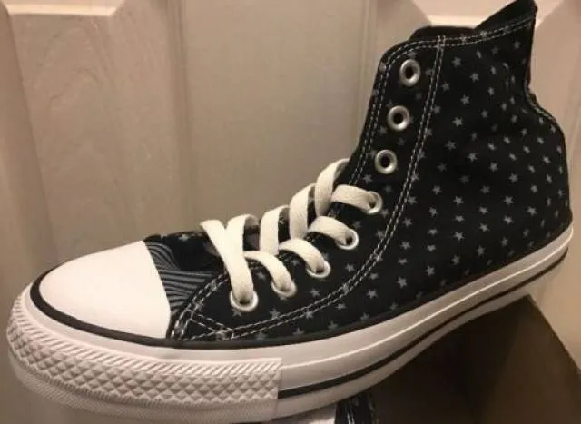 New Converse Chuck Taylor Hi High Black Grey Stars Strip...