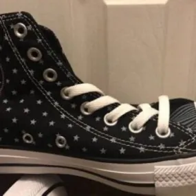 New Converse Chuck Taylor Hi High Black Grey Stars Strip...