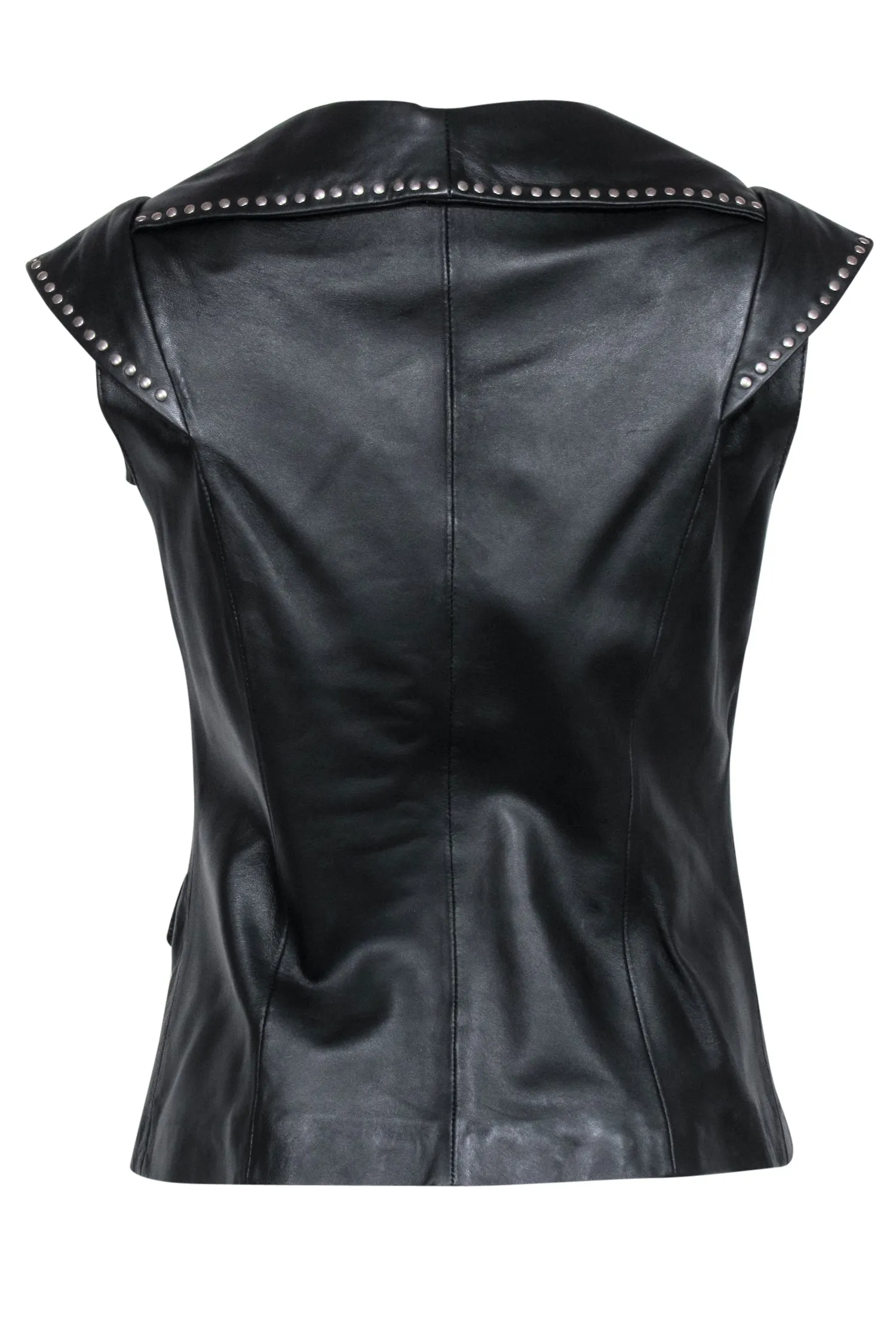 Pamela McCoy - Black Leather Studded Trim Vest Sz XS