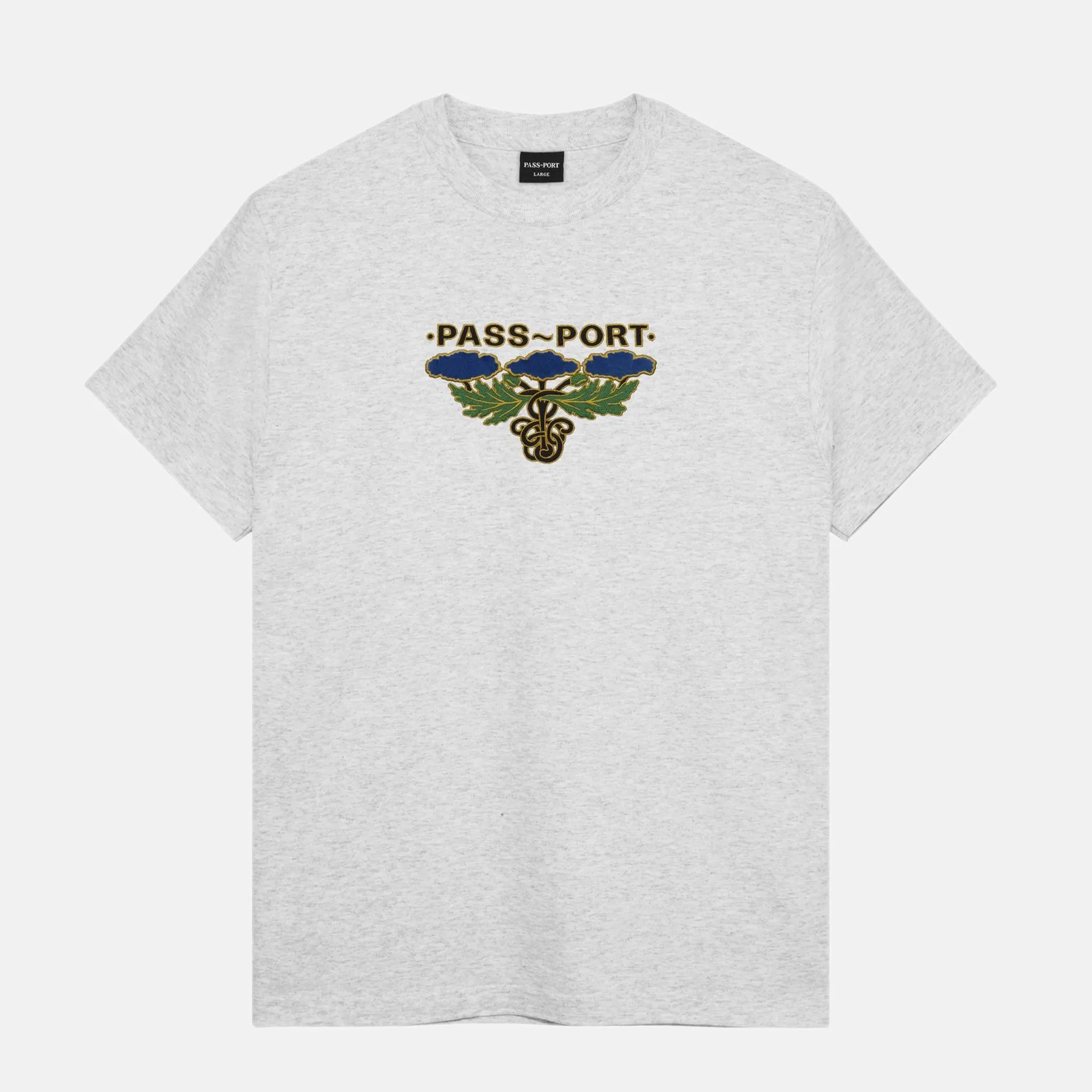 Pass Port Skateboards - Emblem Applique T-Shirt - Ash Heather