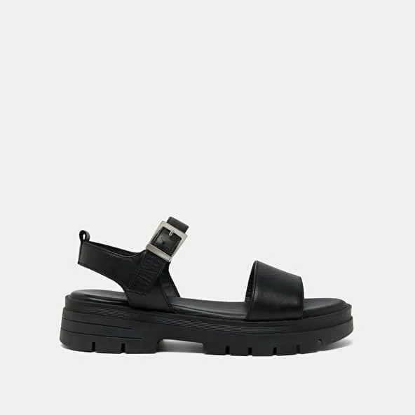 Platform sandals with straps in black leather