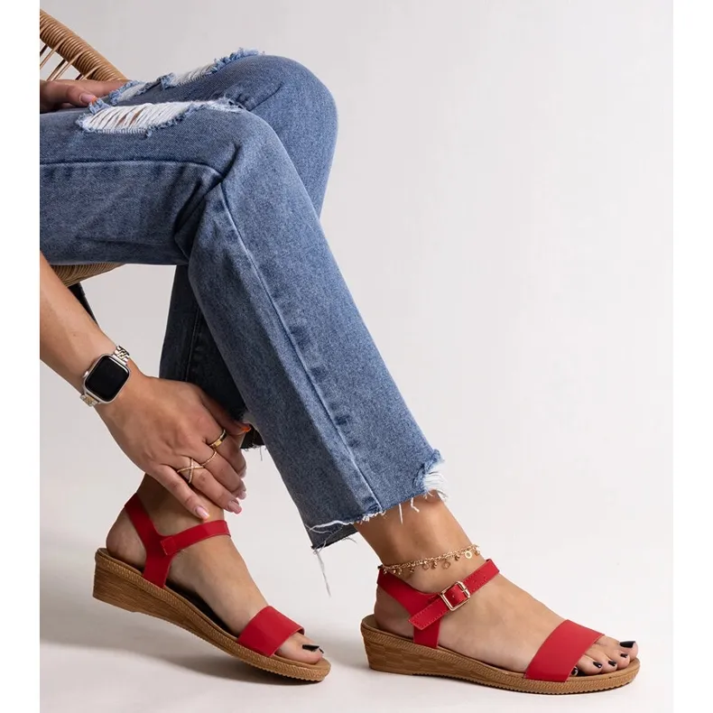 Red sandals made of Makdaka eco leather