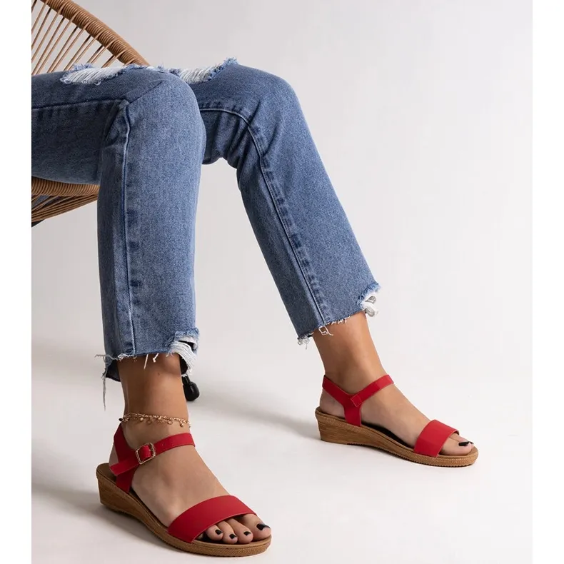 Red sandals made of Makdaka eco leather