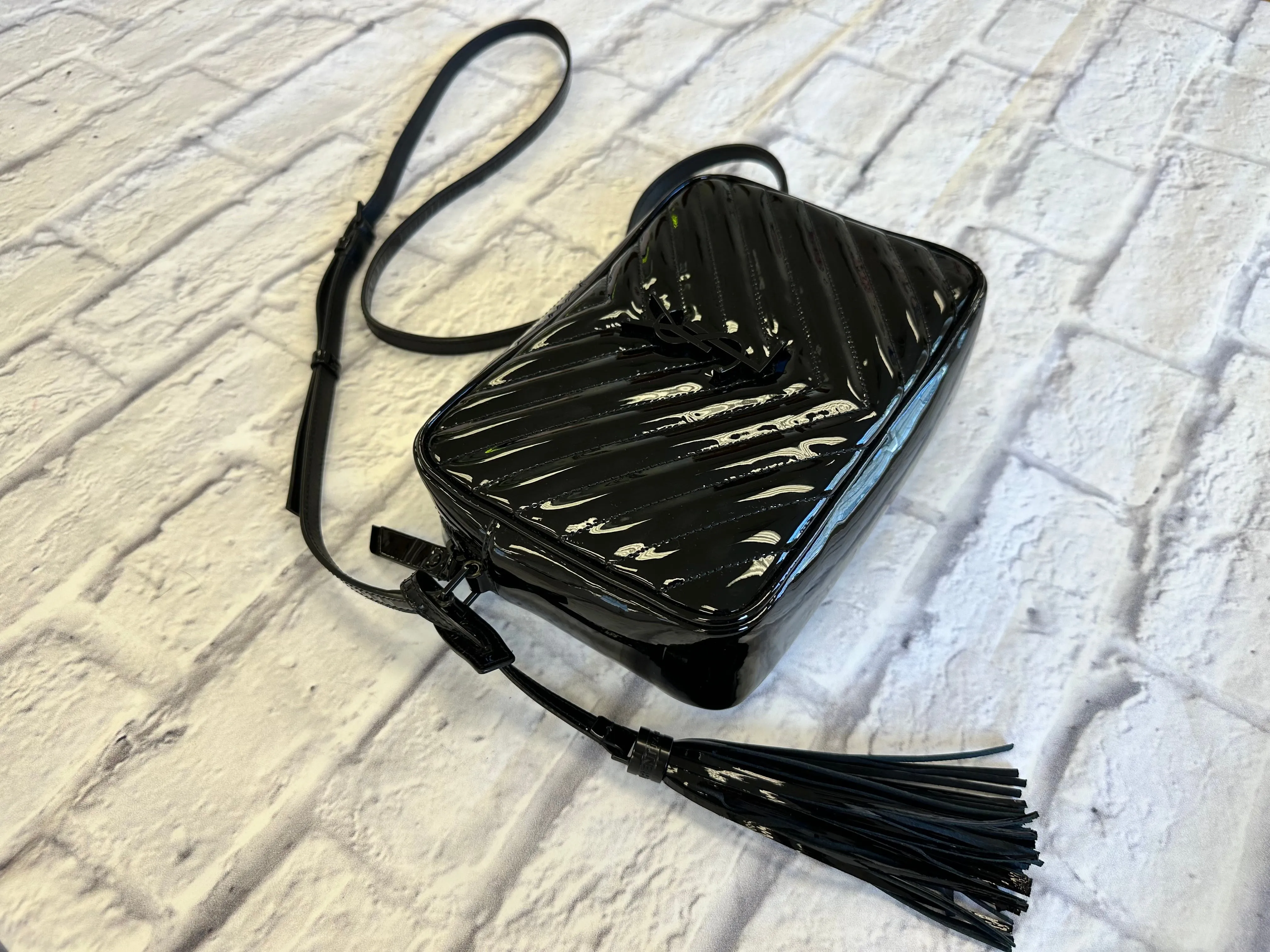 Saint Laurent Black Patent Lou Camera Bag