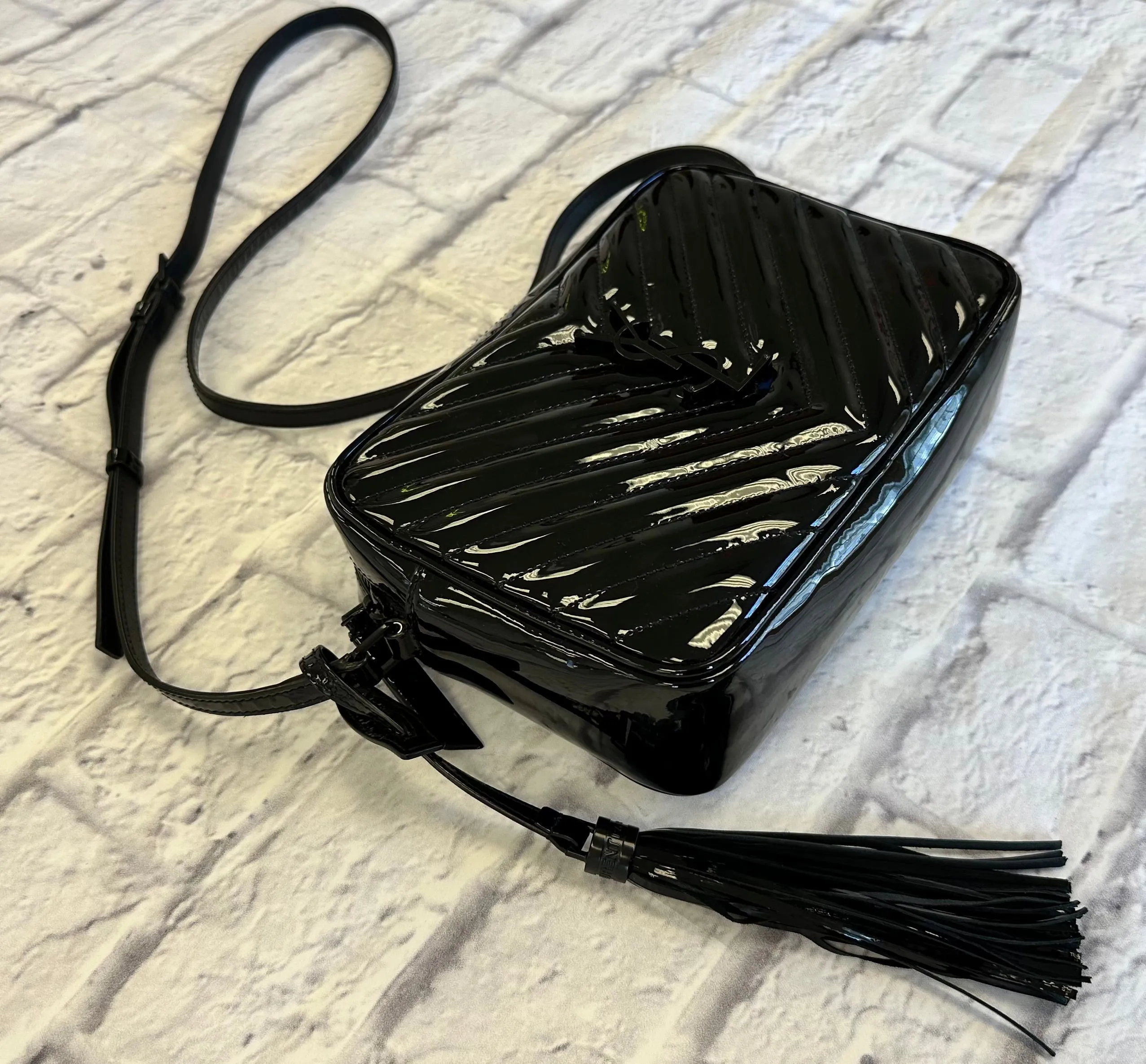 Saint Laurent Black Patent Lou Camera Bag