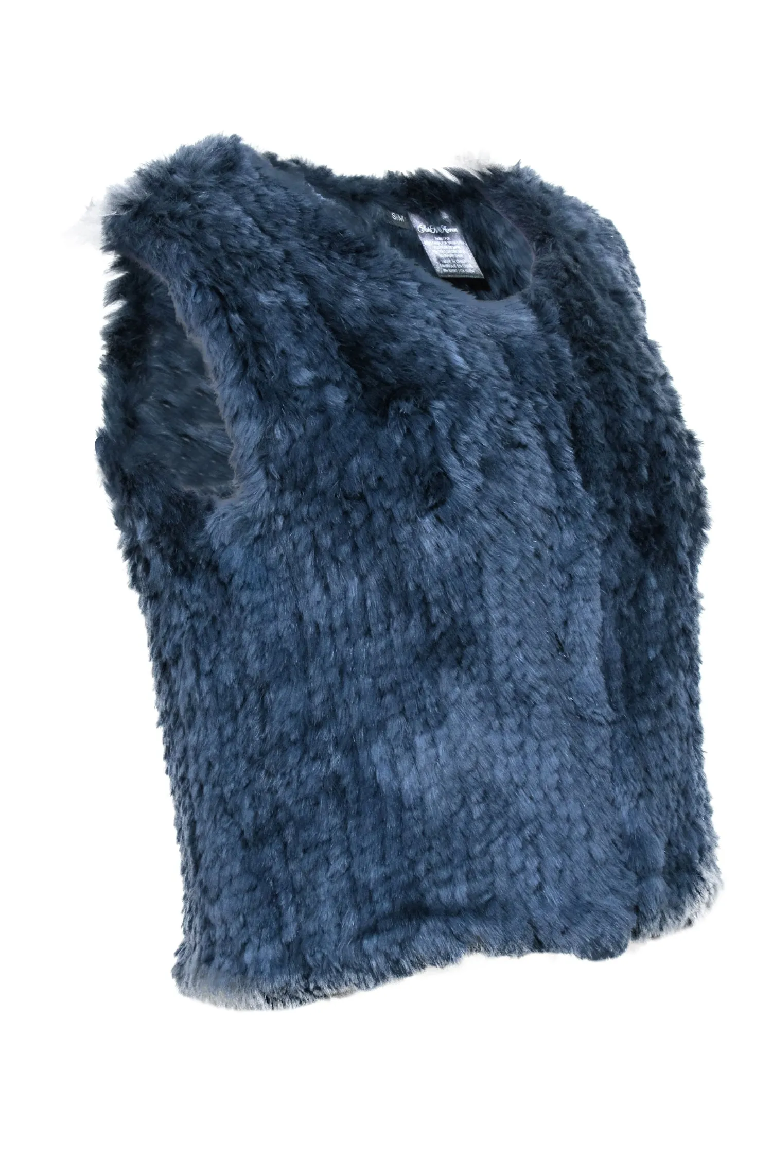 Saks Fifth Avenue - Navy Blue Rabbit Fur Vest Sz S/M