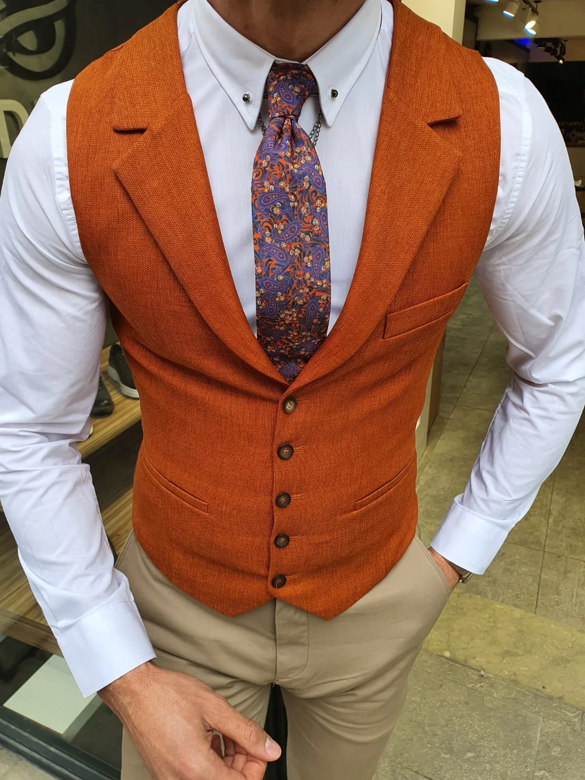 Shelton Slim Fit Cinnamon Vest