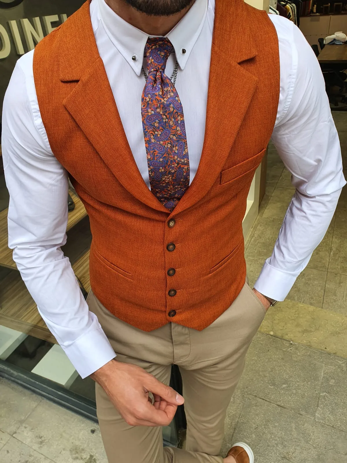 Shelton Slim Fit Cinnamon Vest