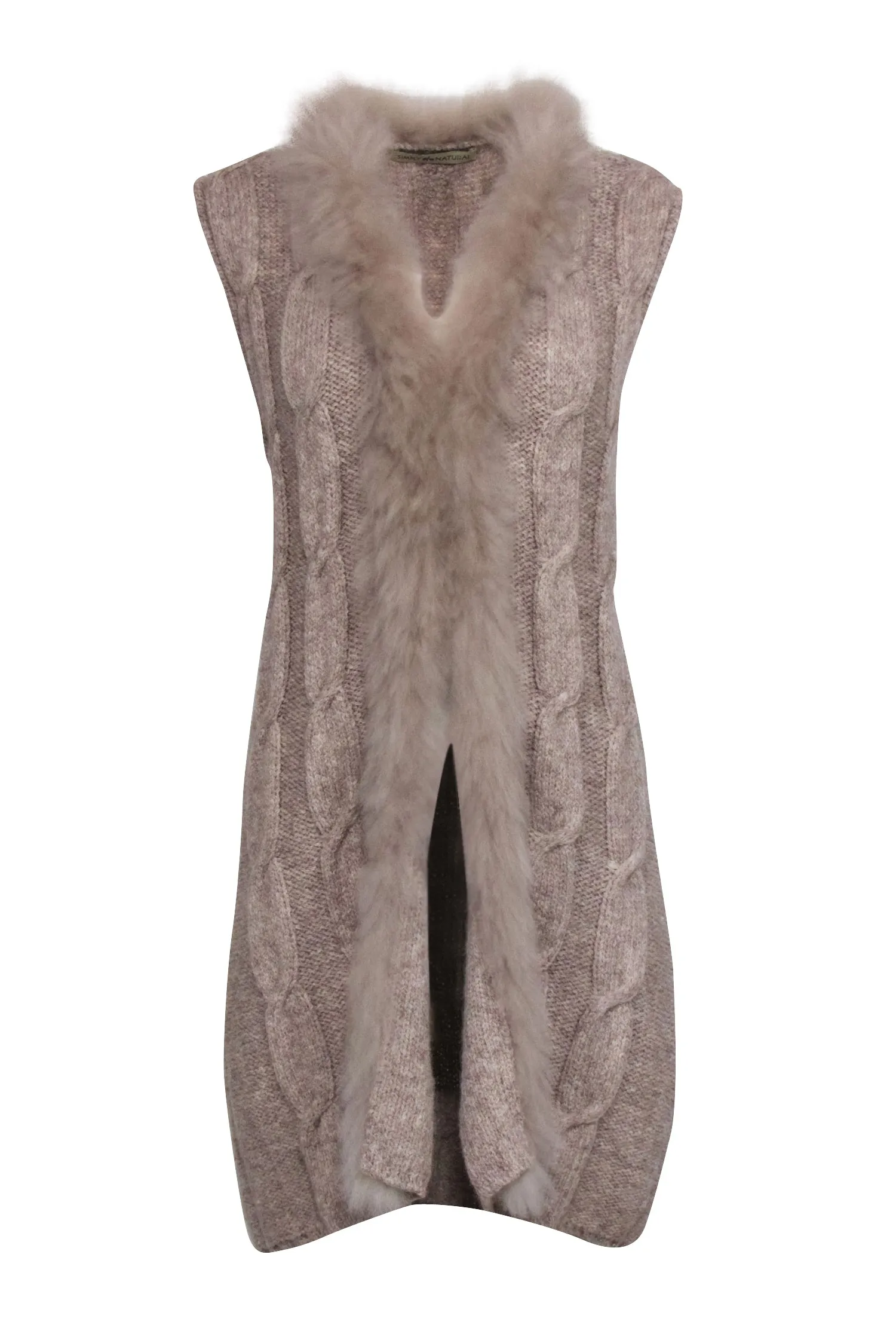 Simply Natural - Beige Knit Fuzzy Trim Vest Sz One Size