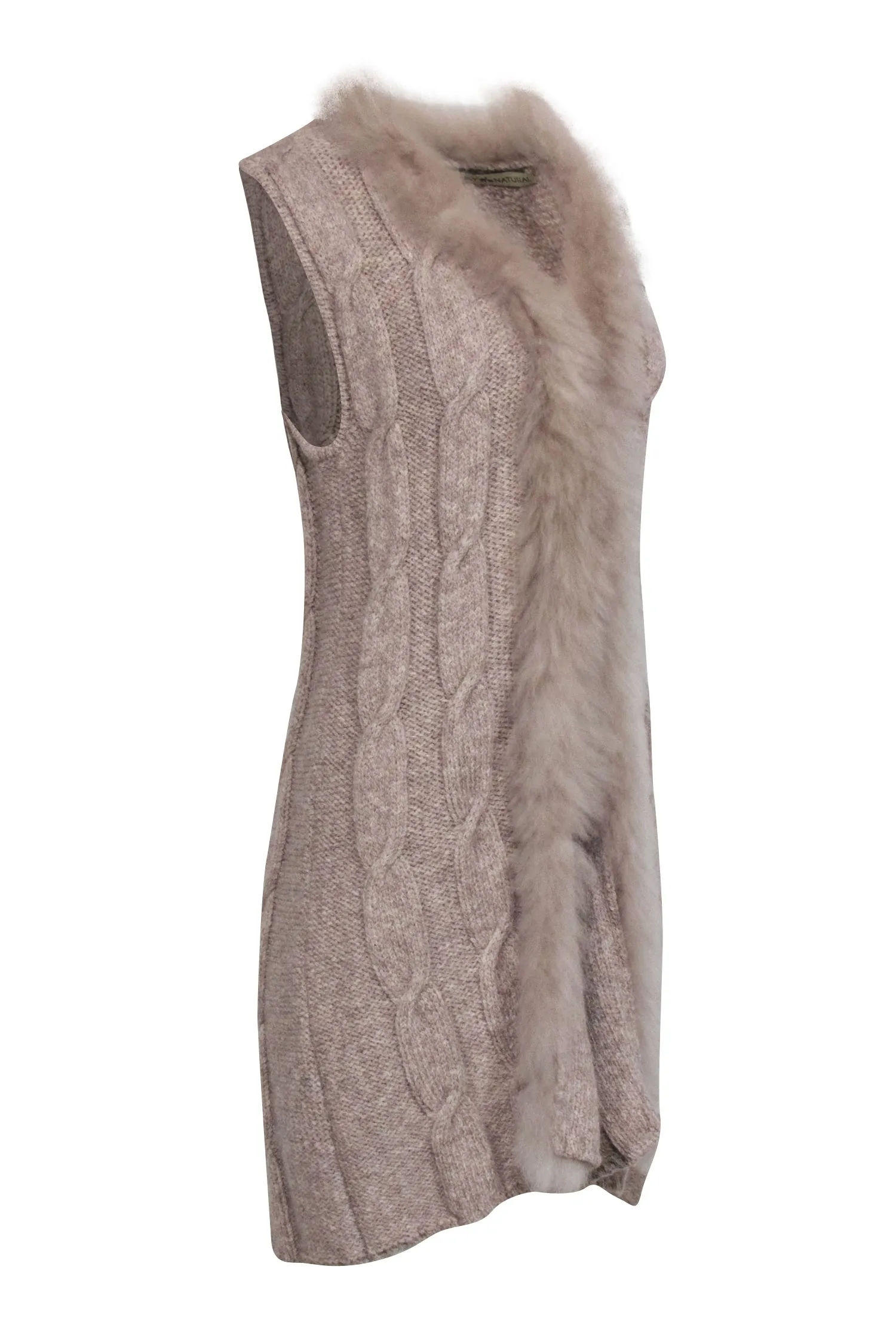 Simply Natural - Beige Knit Fuzzy Trim Vest Sz One Size