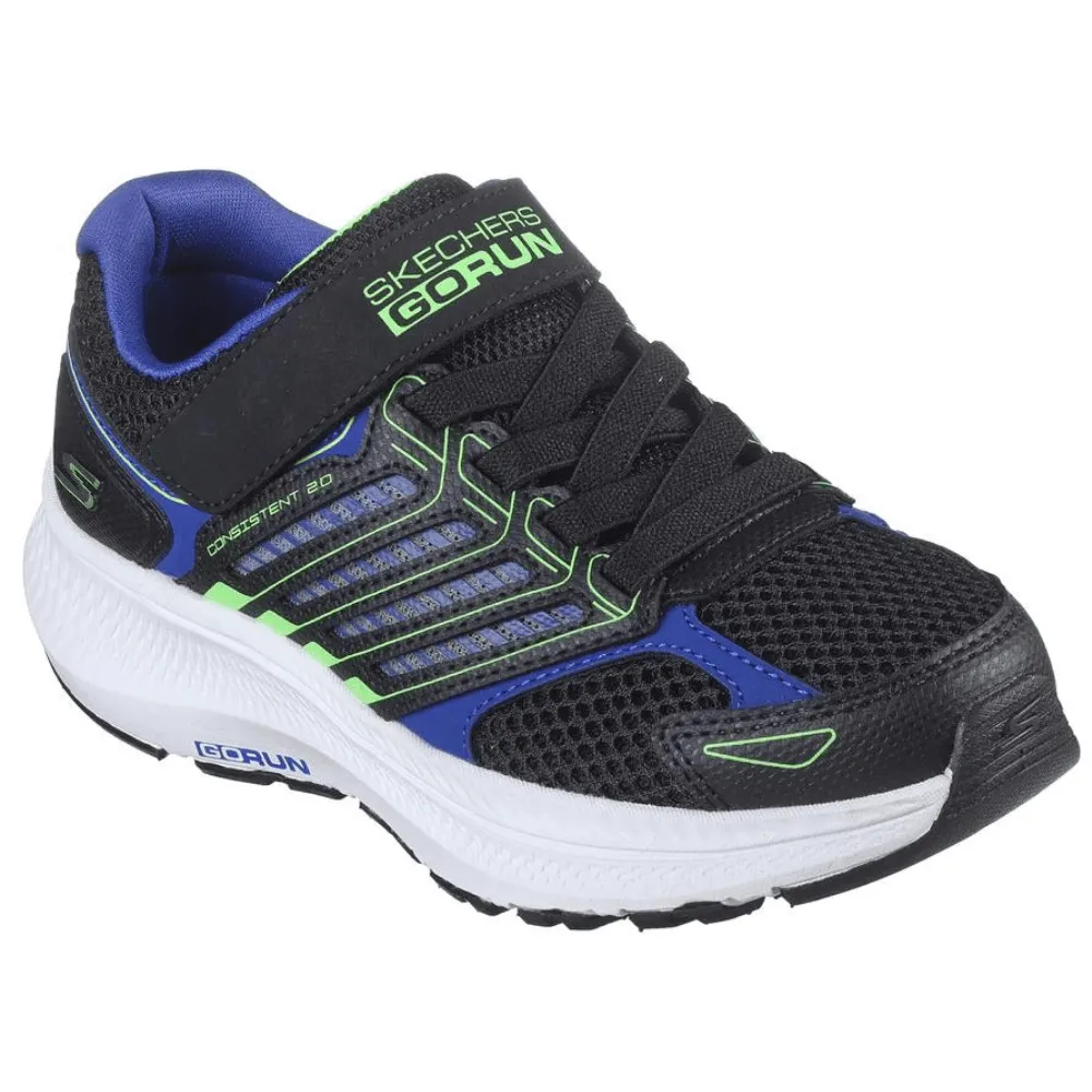 Skechers Boys Go Run Black Navy and Lime Trainers