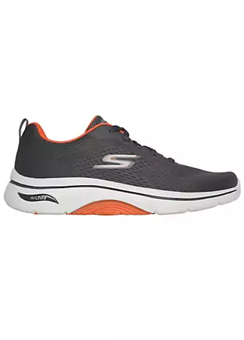 Skechers Mens Charcoal & Orange Go Walk Arch Fit 2.0 Trainers | Grattan