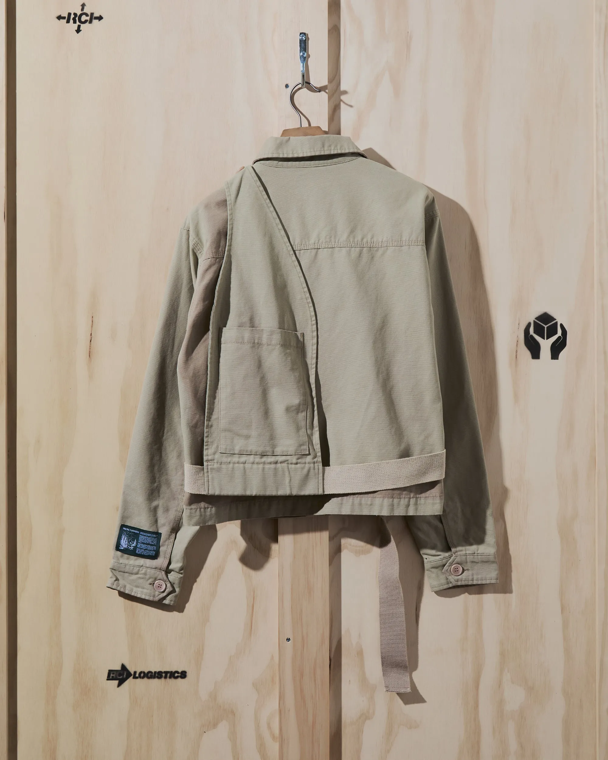 SS23 Sunfaded Cotton Work Jacket with Removable Attachment in Khaki