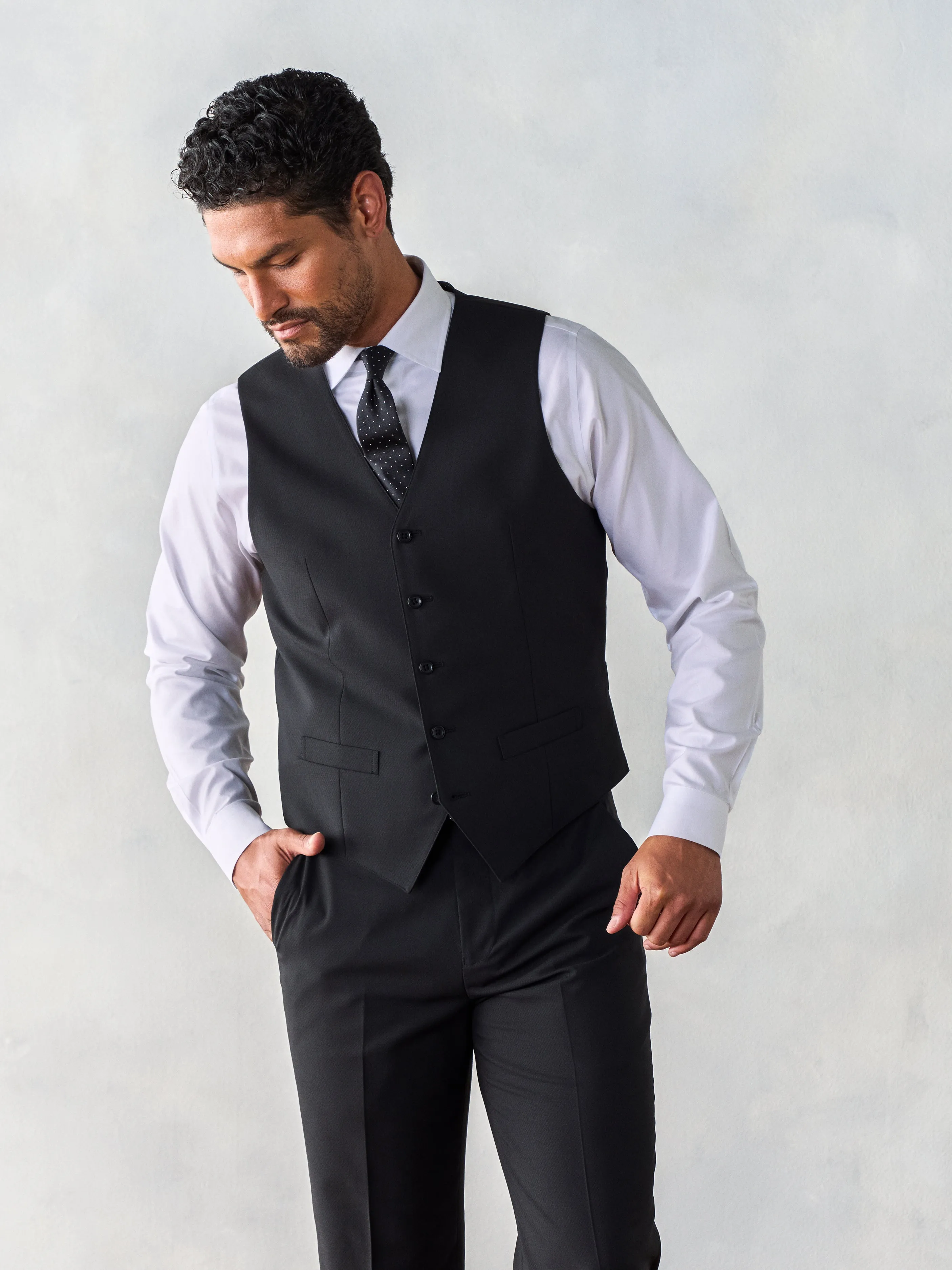 Stretch Wool Black Suit Vest