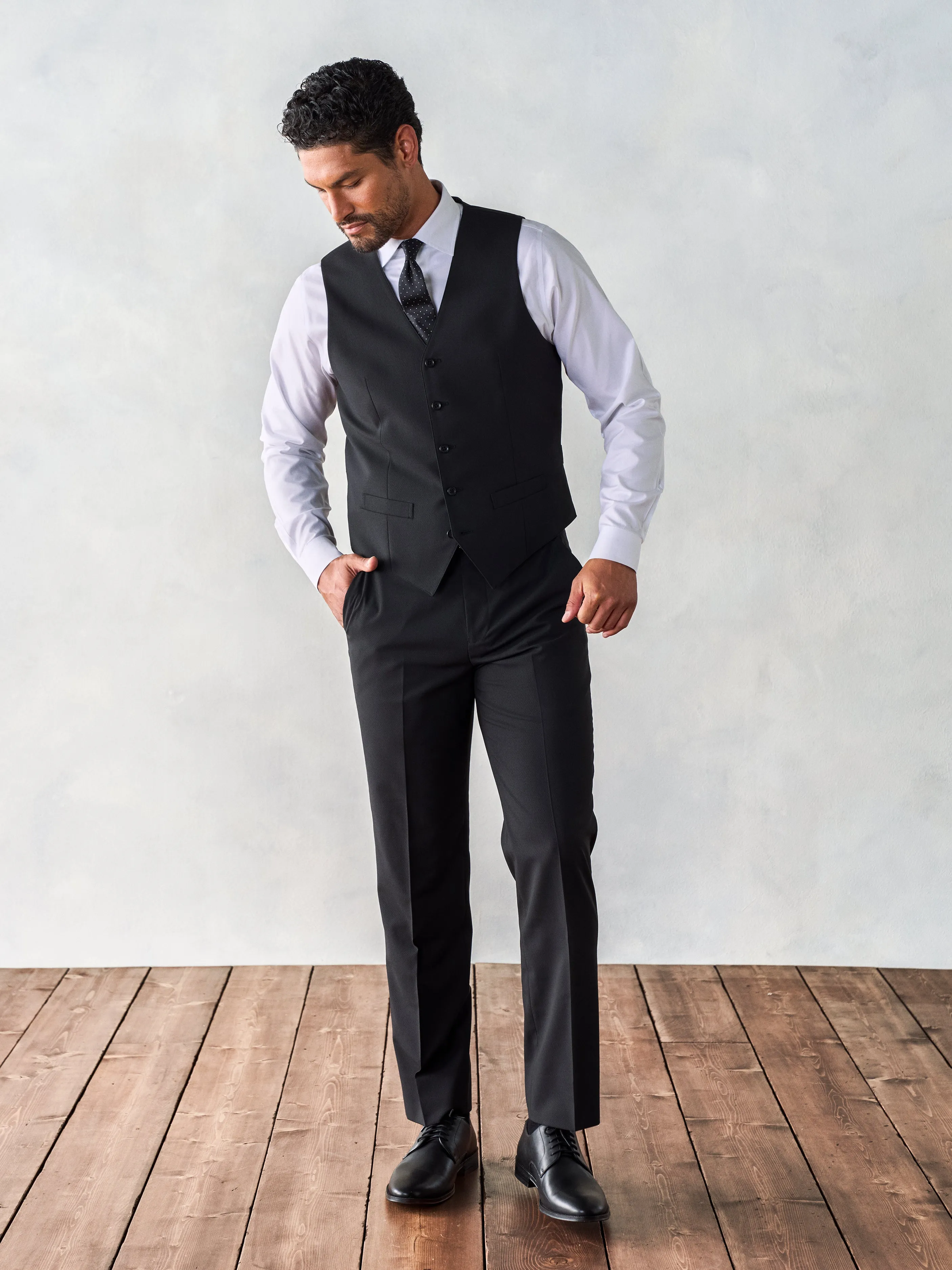 Stretch Wool Black Suit Vest