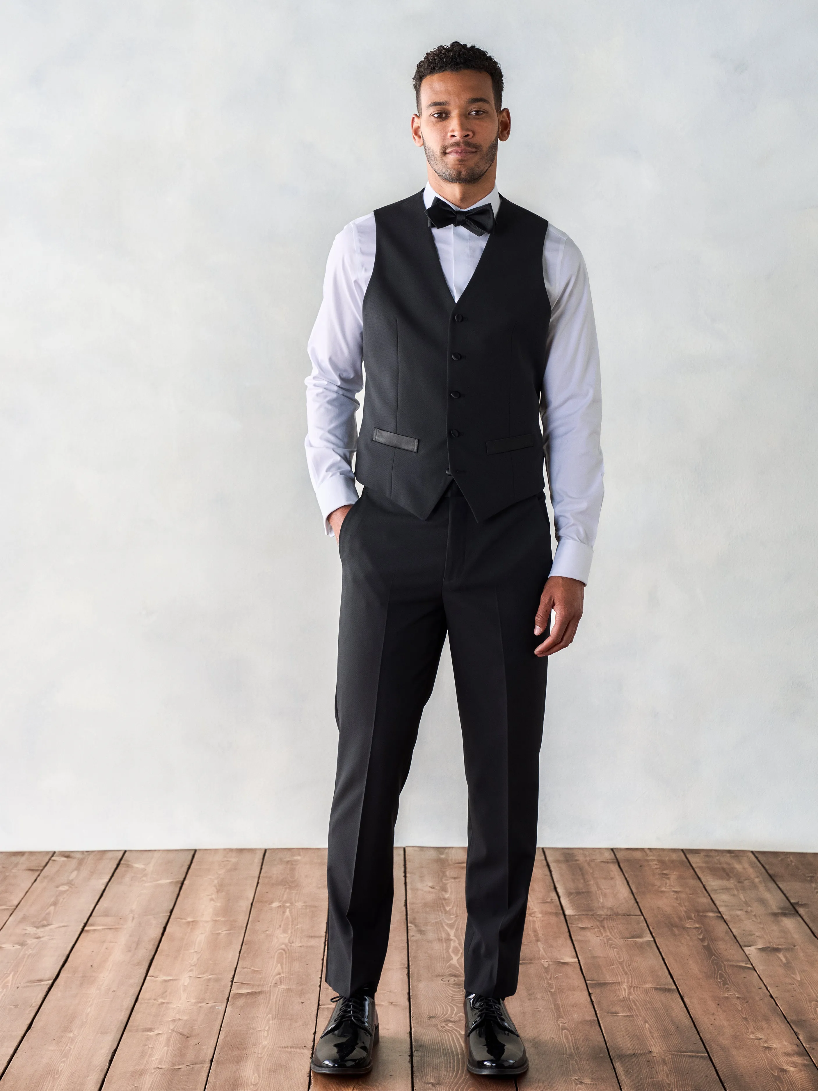 Stretch Wool Black Tuxedo Vest