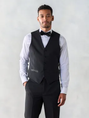 Stretch Wool Black Tuxedo Vest