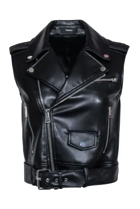 Theory - Black Faux Leather Moto Zip Vest Sz S