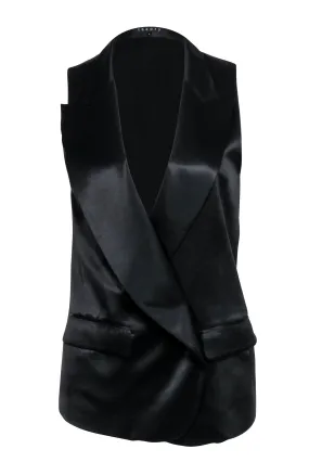 Theory - Black Satin Open Front Vest Sz 8