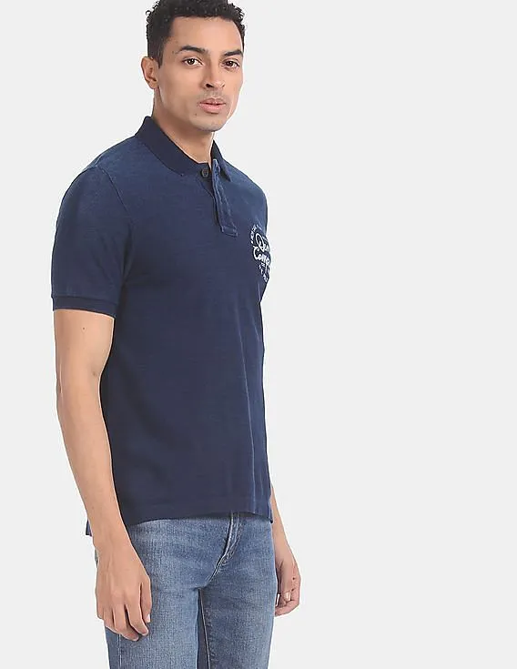 U.S. Polo Assn. Denim Co. Men Blue Dark Washed Cotton Pique Polo Shirt