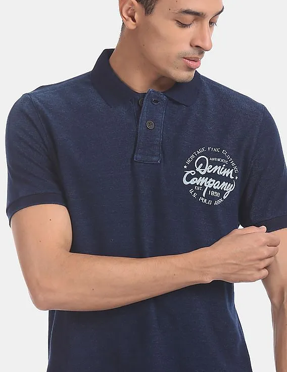 U.S. Polo Assn. Denim Co. Men Blue Dark Washed Cotton Pique Polo Shirt