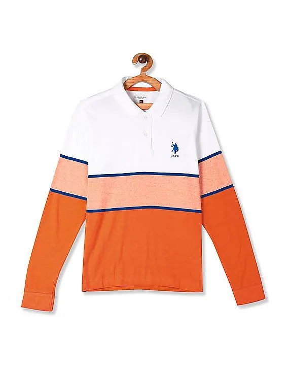 U.S. Polo Assn. Kids White And Orange Boys Colour Block Polo Shirt