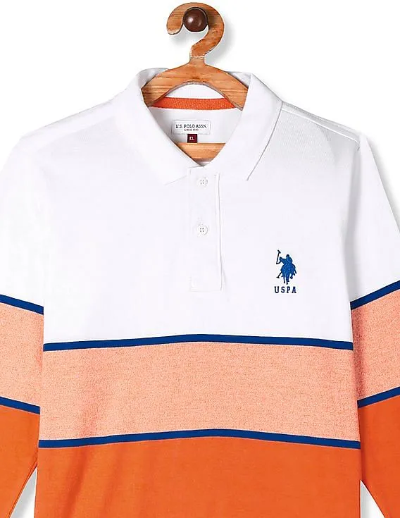 U.S. Polo Assn. Kids White And Orange Boys Colour Block Polo Shirt