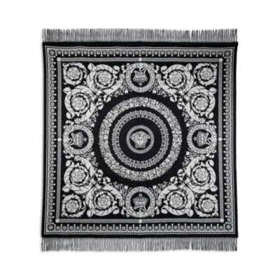 Versace Barocco Printed Fringed Knitted Throw Blanket