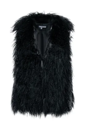 Vince - Black Leather & Fur Vest Sz M