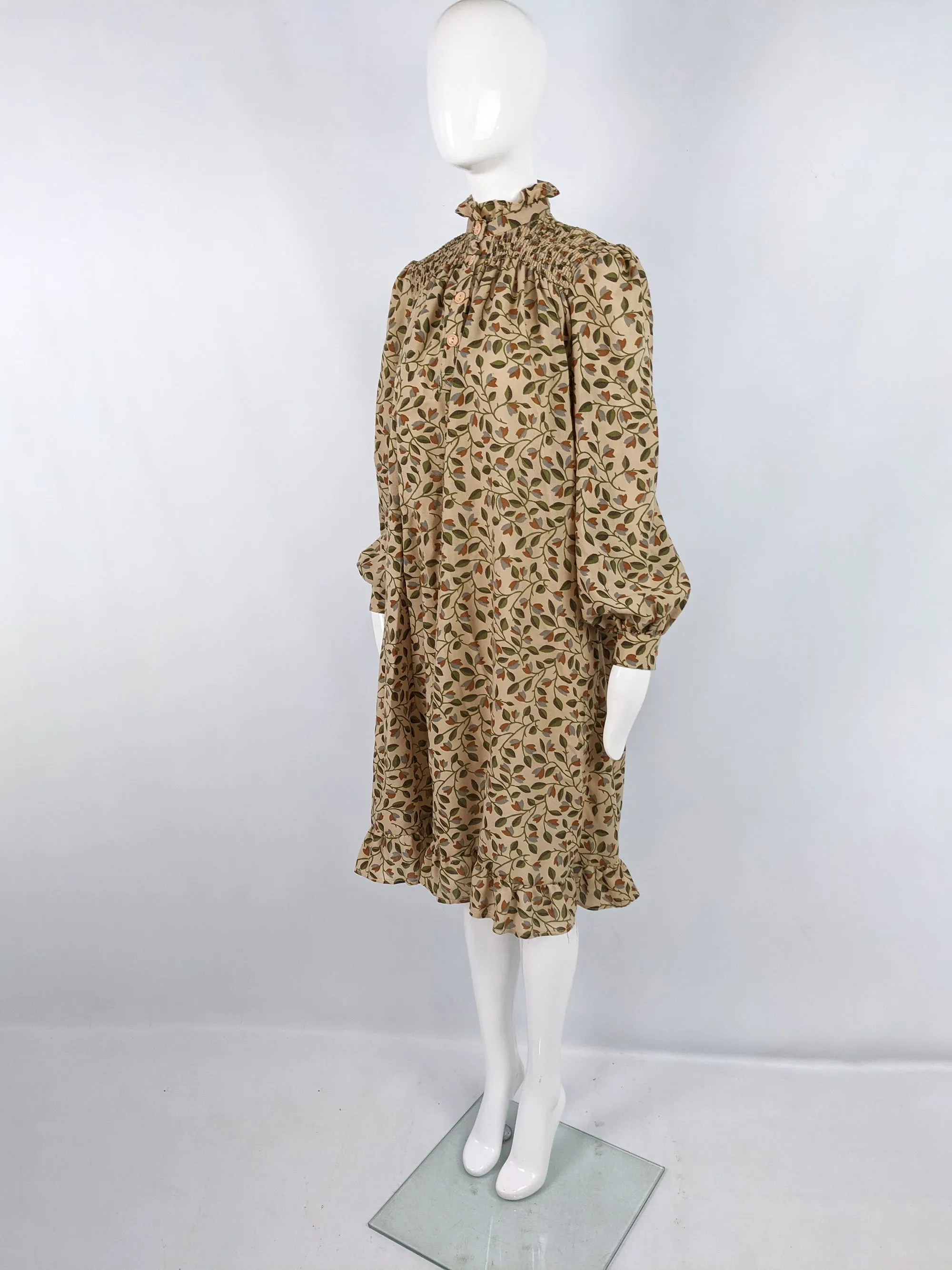 Vintage Shirred Pie Crust Collar Tent Dress, 1970s