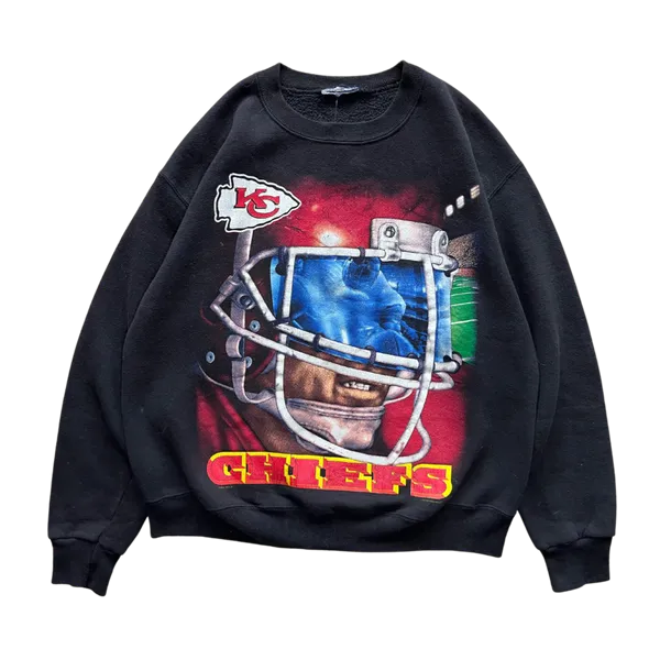 WESTSIDE STOREY VINTAGE | VINTAGE 90S NUTMEG HELMET GRAPHIC KC CHIEFS SWEATSHIRT - BLACK