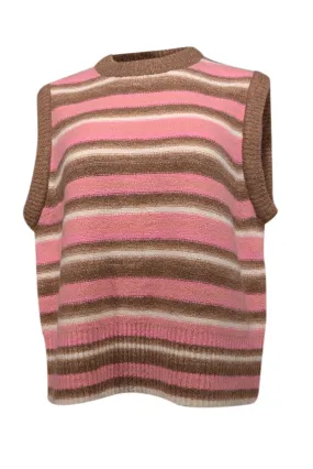 Whistles - Tan, Pink, & White Stripe Knit Sweater Vest Sz M