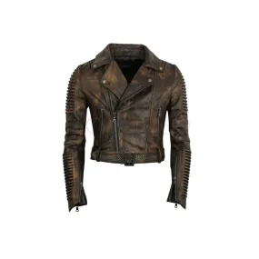 Women Moto Jacket ( Vintage Brown )