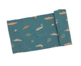 WOODLAND-Trout Blue Swaddle Blanket