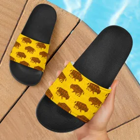 Yellow Bison Pattern Native American Slide Sandals